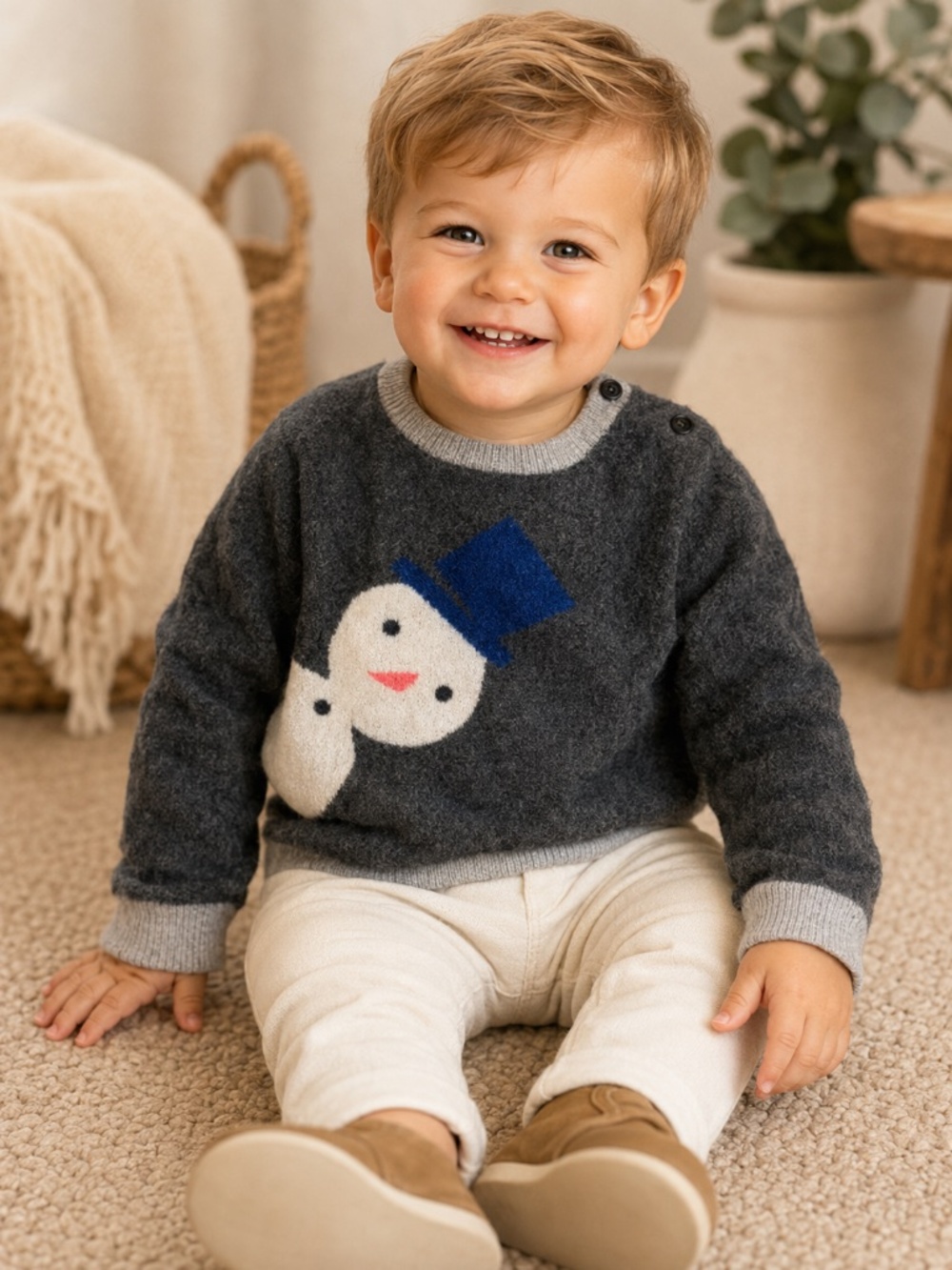 Jacadi Paris 100% Cashmere Snowman Sweater 18M Old Money Baby Boy Preppy Classic